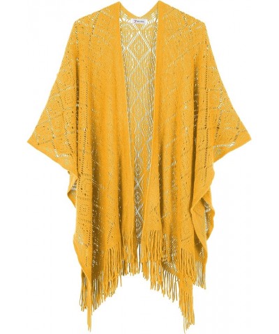 Knit Shawl Wrap for Women - Soul Young Ladies Fringe Knitted Poncho Cardigan Cape Daffodil Yellow Block $14.78 Sweaters