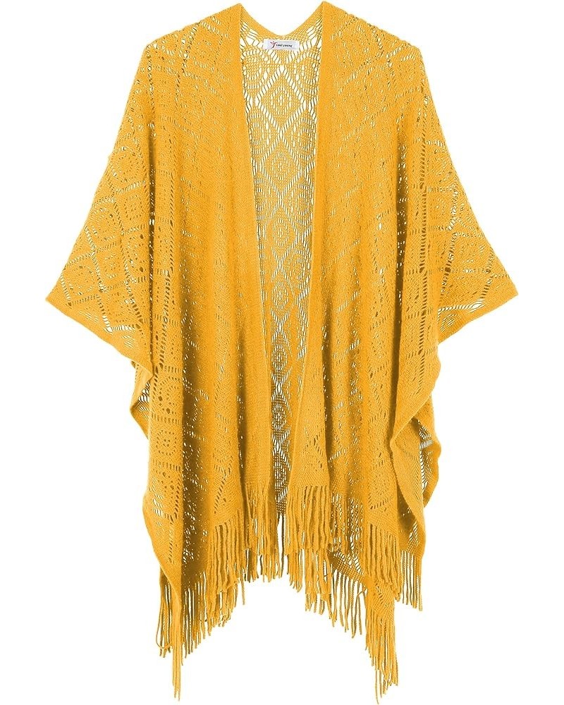 Knit Shawl Wrap for Women - Soul Young Ladies Fringe Knitted Poncho Cardigan Cape Daffodil Yellow Block $14.78 Sweaters