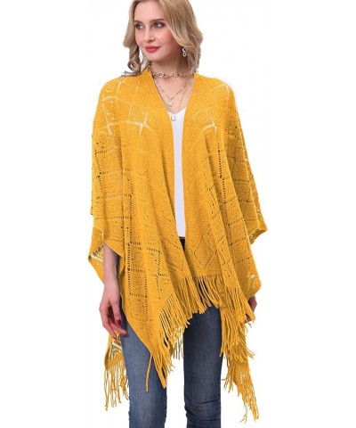 Knit Shawl Wrap for Women - Soul Young Ladies Fringe Knitted Poncho Cardigan Cape Daffodil Yellow Block $14.78 Sweaters