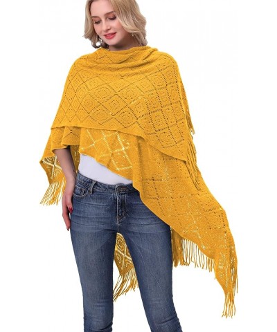 Knit Shawl Wrap for Women - Soul Young Ladies Fringe Knitted Poncho Cardigan Cape Daffodil Yellow Block $14.78 Sweaters