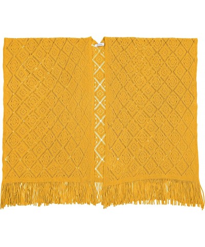 Knit Shawl Wrap for Women - Soul Young Ladies Fringe Knitted Poncho Cardigan Cape Daffodil Yellow Block $14.78 Sweaters