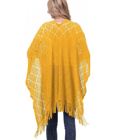 Knit Shawl Wrap for Women - Soul Young Ladies Fringe Knitted Poncho Cardigan Cape Daffodil Yellow Block $14.78 Sweaters