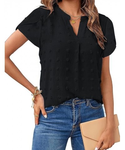 Blouses for Women Fashion 2023 Summer Loose Fit Flowy Shirts Dressy Casual Petal Short Sleeve Cute Swiss Dot Tops C-black $11...