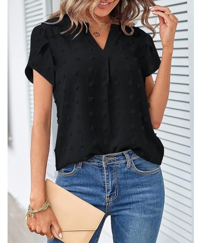 Blouses for Women Fashion 2023 Summer Loose Fit Flowy Shirts Dressy Casual Petal Short Sleeve Cute Swiss Dot Tops C-black $11...