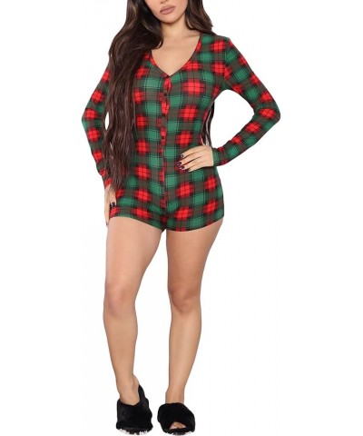 Women Sexy V Neck Shorts Romper Jumpsuit One Piece Bodycon Pajama Sleepwear Long Sleeve Bodysuit Overall Summer A1 Red Green ...