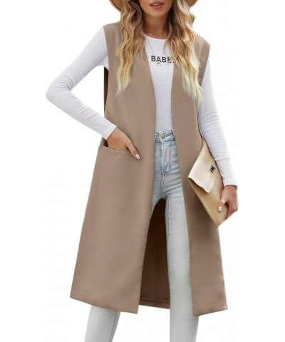 Womens Long Sleeveless Blazers Casual Open Front Office Blazers Jackets Work Suit Vest A Khaki $25.36 Vests