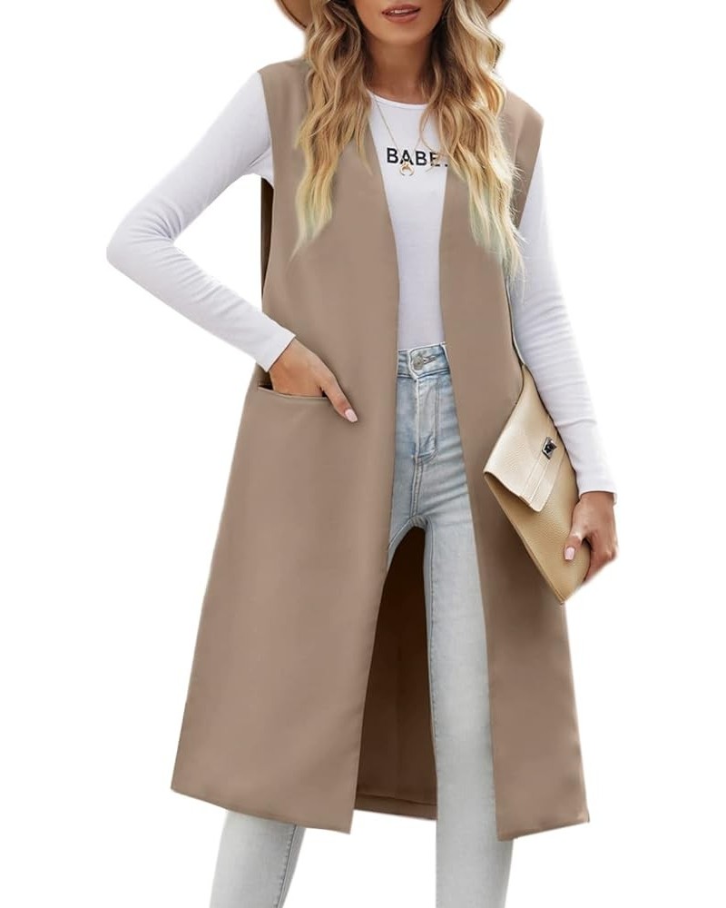 Womens Long Sleeveless Blazers Casual Open Front Office Blazers Jackets Work Suit Vest A Khaki $25.36 Vests