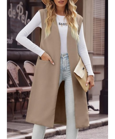 Womens Long Sleeveless Blazers Casual Open Front Office Blazers Jackets Work Suit Vest A Khaki $25.36 Vests