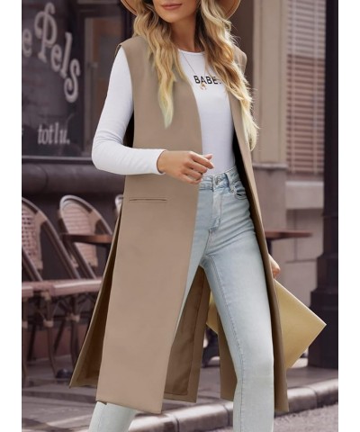 Womens Long Sleeveless Blazers Casual Open Front Office Blazers Jackets Work Suit Vest A Khaki $25.36 Vests