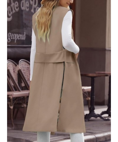 Womens Long Sleeveless Blazers Casual Open Front Office Blazers Jackets Work Suit Vest A Khaki $25.36 Vests