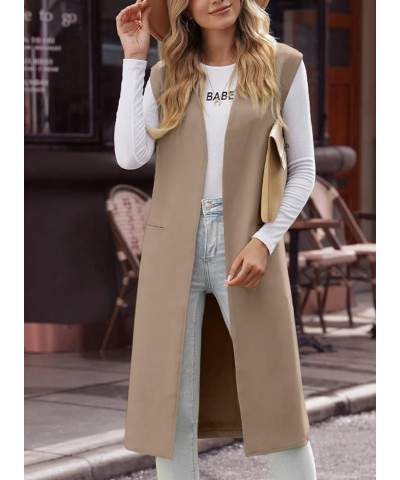 Womens Long Sleeveless Blazers Casual Open Front Office Blazers Jackets Work Suit Vest A Khaki $25.36 Vests