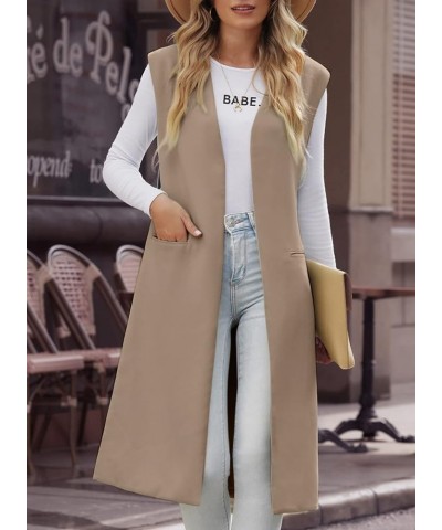 Womens Long Sleeveless Blazers Casual Open Front Office Blazers Jackets Work Suit Vest A Khaki $25.36 Vests