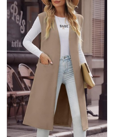 Womens Long Sleeveless Blazers Casual Open Front Office Blazers Jackets Work Suit Vest A Khaki $25.36 Vests