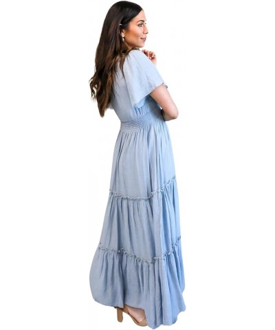 Women's The Taylor Maxi Dress with Ruffle Tiered Details Chambray Blue $35.25 Dresses