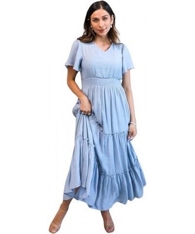 Women's The Taylor Maxi Dress with Ruffle Tiered Details Chambray Blue $35.25 Dresses