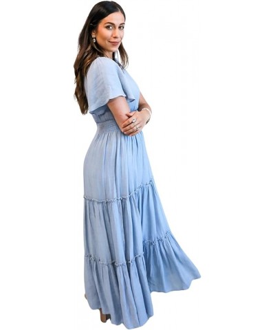 Women's The Taylor Maxi Dress with Ruffle Tiered Details Chambray Blue $35.25 Dresses