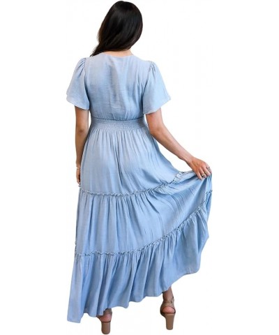 Women's The Taylor Maxi Dress with Ruffle Tiered Details Chambray Blue $35.25 Dresses