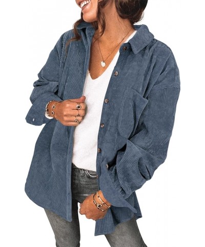 Womens Corduroy Shirt Long Sleeve Oversized Button Up V Neck Blouses Tops Loose Shacket Jacket A-blue $23.93 Shirts