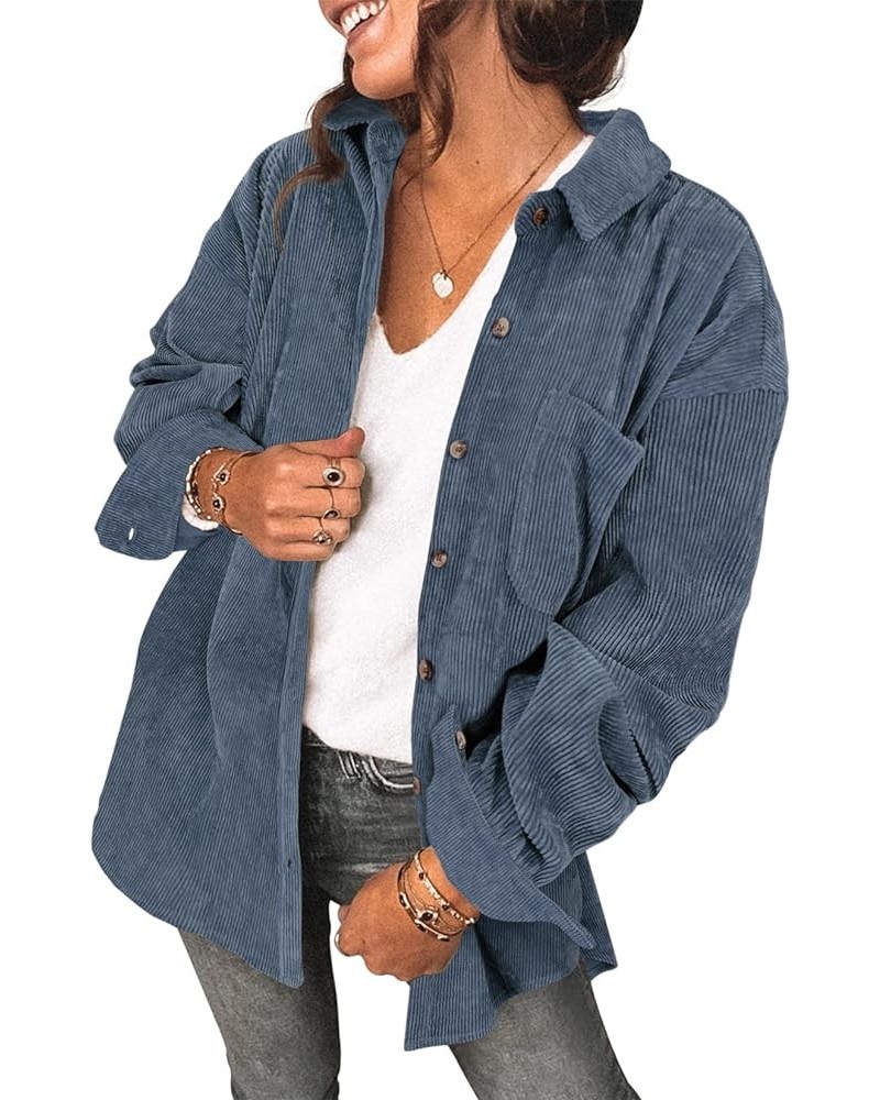 Womens Corduroy Shirt Long Sleeve Oversized Button Up V Neck Blouses Tops Loose Shacket Jacket A-blue $23.93 Shirts