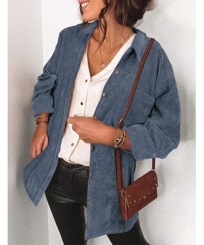 Womens Corduroy Shirt Long Sleeve Oversized Button Up V Neck Blouses Tops Loose Shacket Jacket A-blue $23.93 Shirts