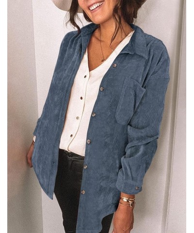 Womens Corduroy Shirt Long Sleeve Oversized Button Up V Neck Blouses Tops Loose Shacket Jacket A-blue $23.93 Shirts