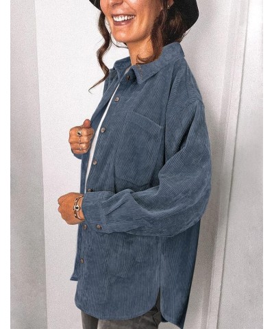 Womens Corduroy Shirt Long Sleeve Oversized Button Up V Neck Blouses Tops Loose Shacket Jacket A-blue $23.93 Shirts