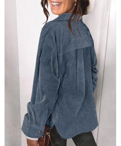 Womens Corduroy Shirt Long Sleeve Oversized Button Up V Neck Blouses Tops Loose Shacket Jacket A-blue $23.93 Shirts