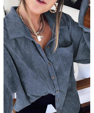 Womens Corduroy Shirt Long Sleeve Oversized Button Up V Neck Blouses Tops Loose Shacket Jacket A-blue $23.93 Shirts