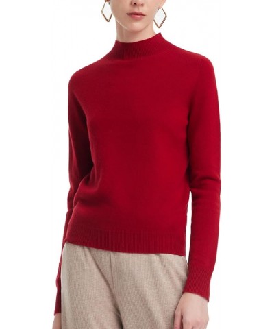 100% Pure Cashmere Womens Sweater Long Sleeve Mock Neck Soft and Lightweight Warm Sweater Top Red $50.00 Sweaters