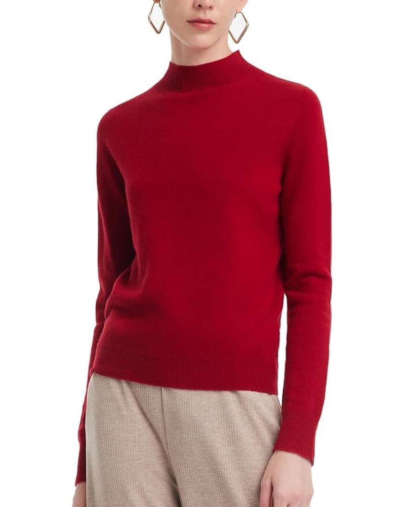 100% Pure Cashmere Womens Sweater Long Sleeve Mock Neck Soft and Lightweight Warm Sweater Top Red $50.00 Sweaters