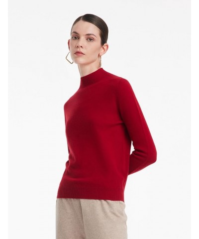 100% Pure Cashmere Womens Sweater Long Sleeve Mock Neck Soft and Lightweight Warm Sweater Top Red $50.00 Sweaters