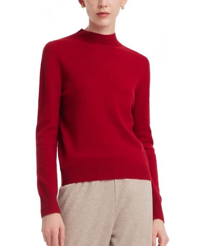 100% Pure Cashmere Womens Sweater Long Sleeve Mock Neck Soft and Lightweight Warm Sweater Top Red $50.00 Sweaters