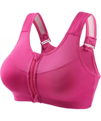 High Support Sports Bras for Women Zip Front Supportive Yoga Running Bras Plus Size Wireless T Shirt Workout Bras 3 Hot Pink ...