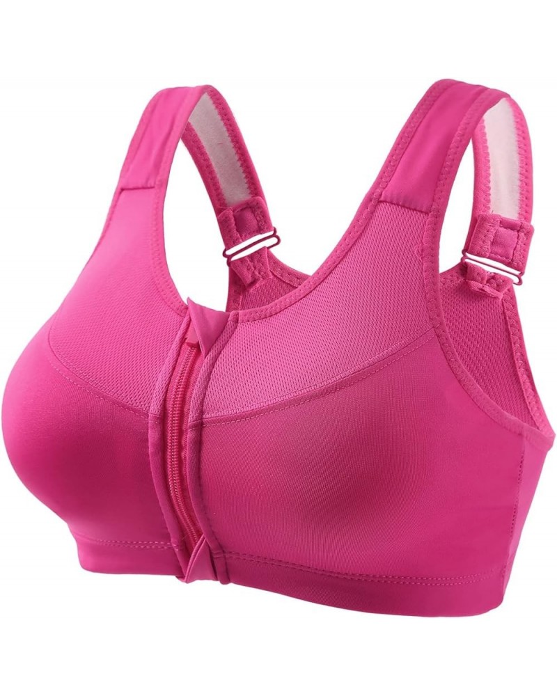 High Support Sports Bras for Women Zip Front Supportive Yoga Running Bras Plus Size Wireless T Shirt Workout Bras 3 Hot Pink ...