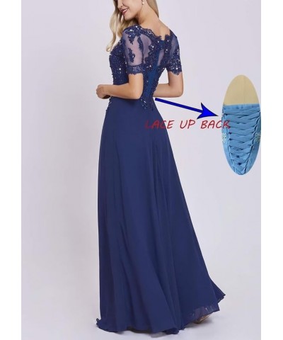 Lace Applique Mother of The Bride Dresses for Wedding Short Sleeve Chiffon Long Formal Evening Dresses for Women Ocean Blue $...