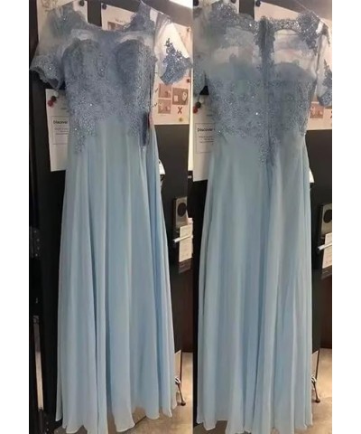 Lace Applique Mother of The Bride Dresses for Wedding Short Sleeve Chiffon Long Formal Evening Dresses for Women Ocean Blue $...