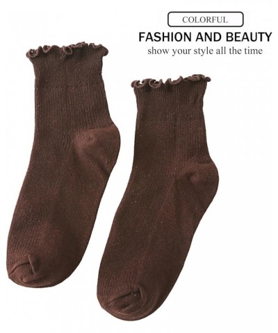 Ruffle Crew Socks Cute Ankle Socks for Women Girls Cotton Knit Lettuce Frilly Socks Athletic Socks 1 Pair Coffee $6.35 Active...