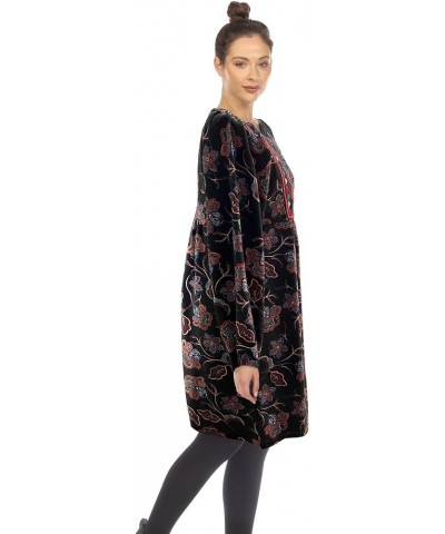 Women's Floral Paisley Long Sleeve Embroidered Relaxed Sweater Dress Black/Burgundy $15.19 Dresses