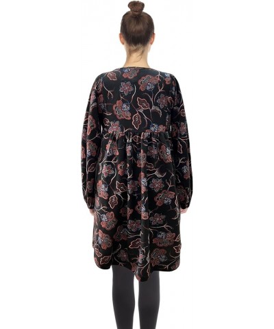 Women's Floral Paisley Long Sleeve Embroidered Relaxed Sweater Dress Black/Burgundy $15.19 Dresses