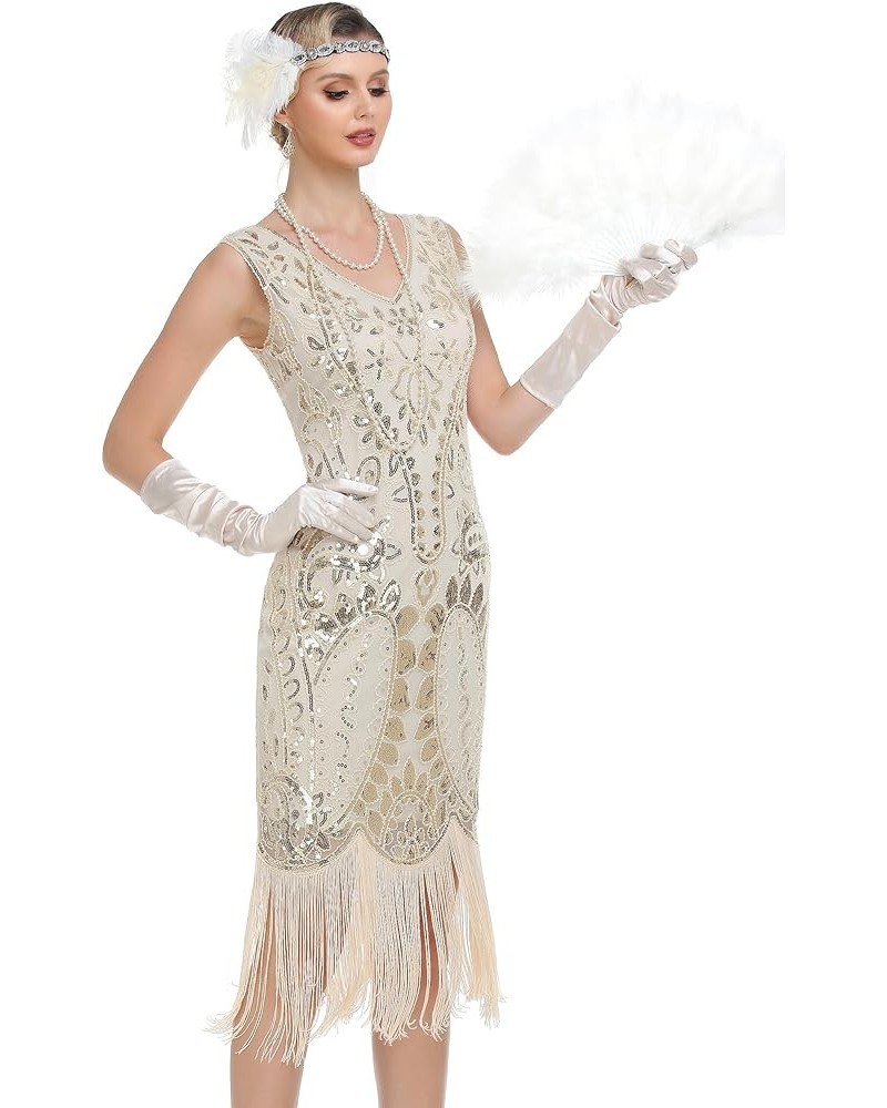 Women's Flapper Dress Paisley Sequin Beaded Fringed 1920s Style Dress Art Deco Vintage Gatsby Dress Gold Beige $29.25 Others