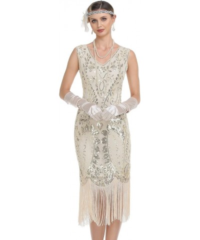 Women's Flapper Dress Paisley Sequin Beaded Fringed 1920s Style Dress Art Deco Vintage Gatsby Dress Gold Beige $29.25 Others