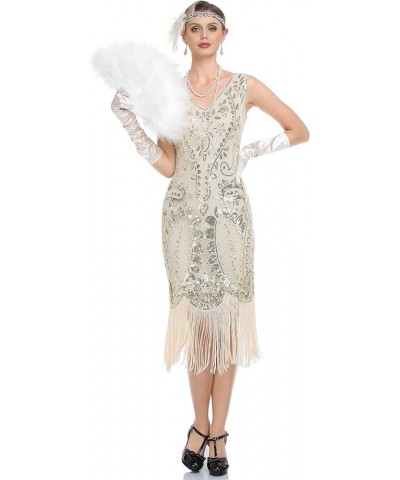 Women's Flapper Dress Paisley Sequin Beaded Fringed 1920s Style Dress Art Deco Vintage Gatsby Dress Gold Beige $29.25 Others