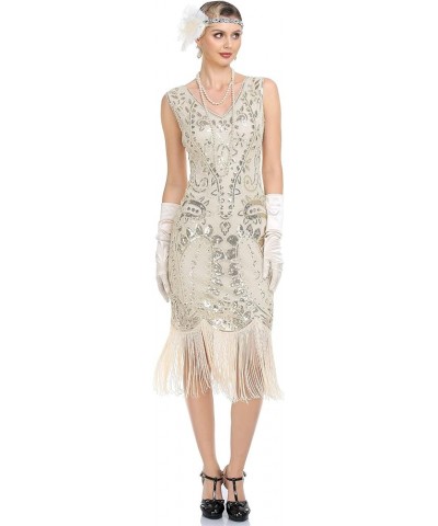 Women's Flapper Dress Paisley Sequin Beaded Fringed 1920s Style Dress Art Deco Vintage Gatsby Dress Gold Beige $29.25 Others