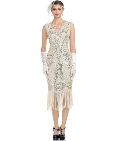 Women's Flapper Dress Paisley Sequin Beaded Fringed 1920s Style Dress Art Deco Vintage Gatsby Dress Gold Beige $29.25 Others