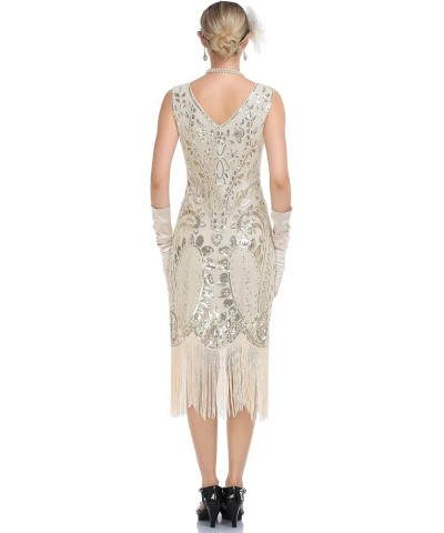 Women's Flapper Dress Paisley Sequin Beaded Fringed 1920s Style Dress Art Deco Vintage Gatsby Dress Gold Beige $29.25 Others