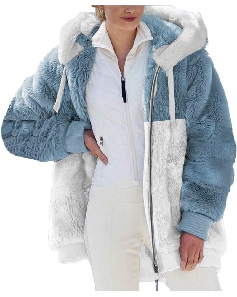 Womens Winter Coats Cozy Fuzzy Fleece Jacket Double Sided Fur Hooded Cardigan Fuzzy Outerwear Warm Sherpa Lined Jacket D01 Bl...