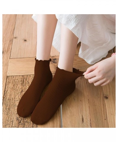 Ruffle Crew Socks Cute Ankle Socks for Women Girls Cotton Knit Lettuce Frilly Socks Athletic Socks 1 Pair Coffee $6.35 Active...