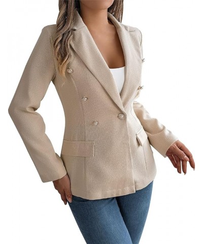 Women 2024 Casual Blazers Fashion Long Sleeve Open Front Work Office Blazer Jackets with Pockets 01-khaki $20.91 Blazers