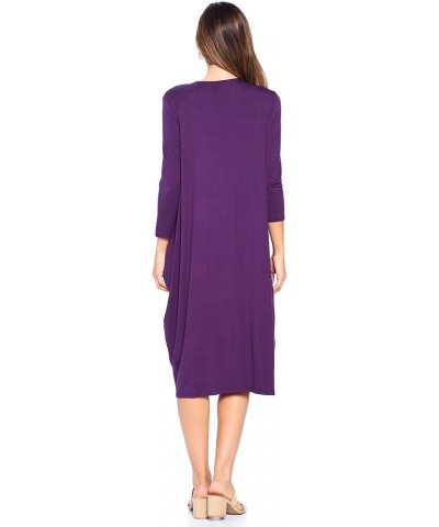 Round Neck 3/4 Sleeve Tulip Hem Midi Dress (S-XXL) - Made in USA Dark Purple $17.97 Dresses