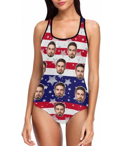 Custom Face on American Flag Sexy Women's One Piece Swimsuits Personalized Novelty Swimwear Bathing Suit S04 $15.65 Swimsuits